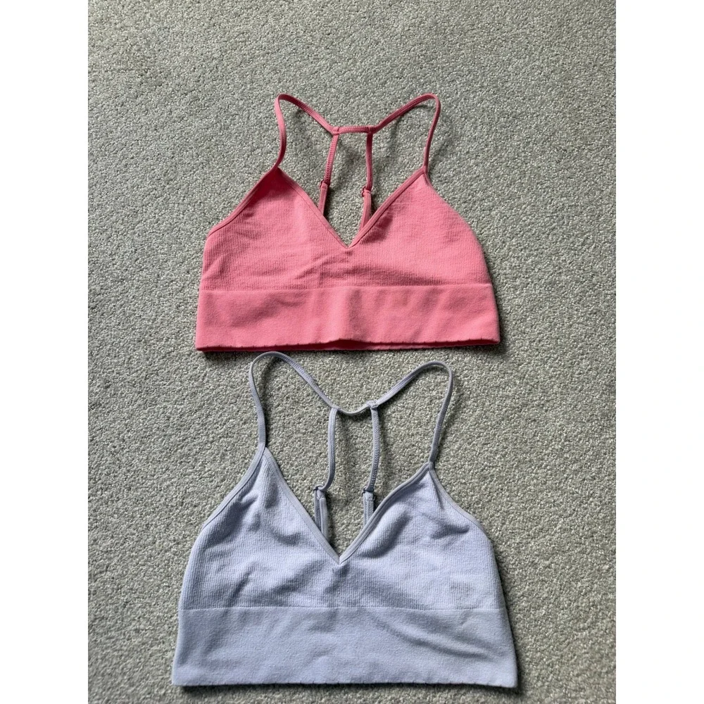 Anthropologie Boho Seamless Bralette Set Size XS/S Pink Blue Racerback Strappy